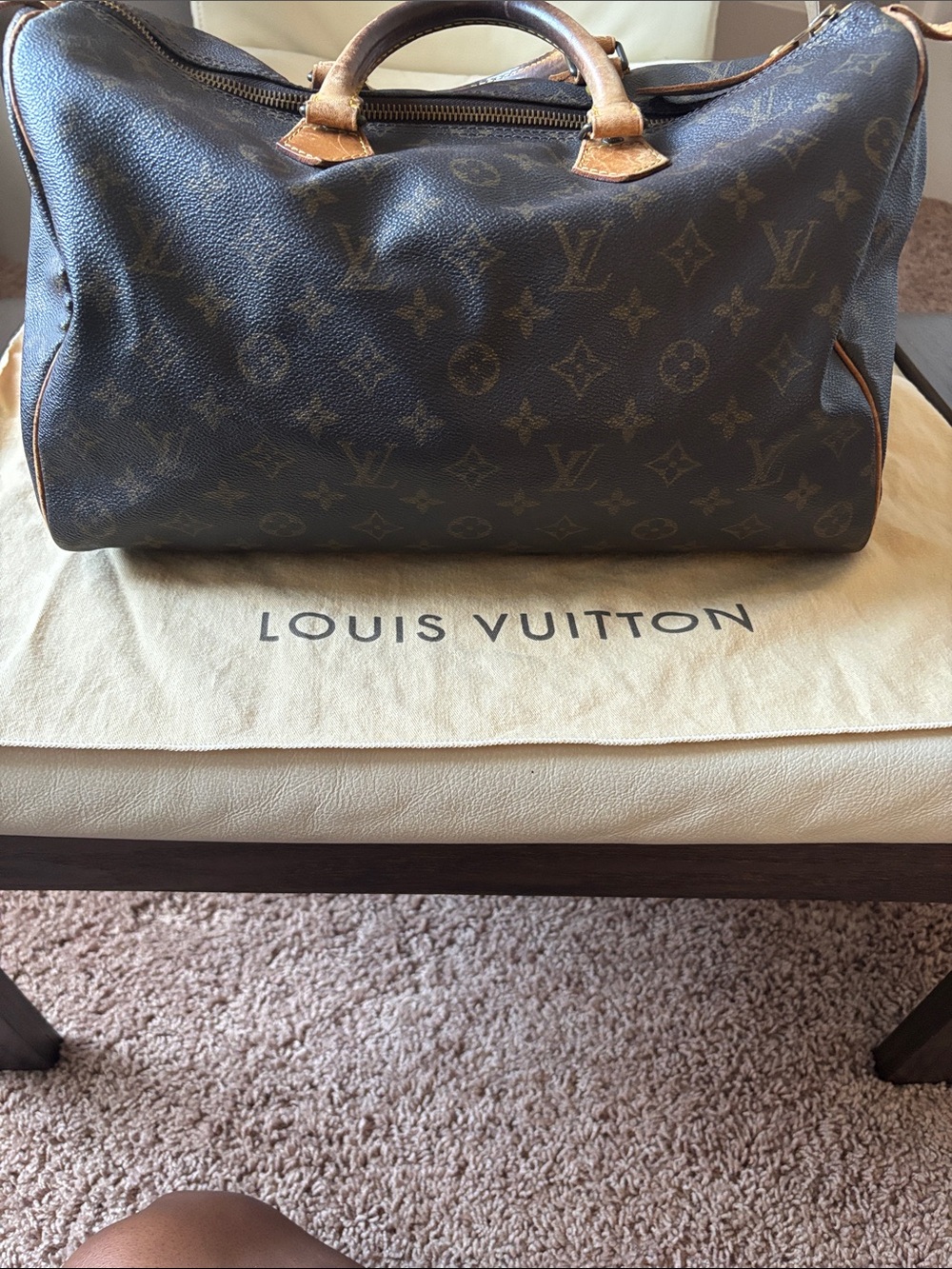 Louis Vuitton Brown Monogram Canvas speedy 35 with Tan Leather Trim